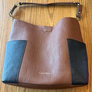 Calvin Klein Two-Tone Brown and Black Tote Bag with Wristlet